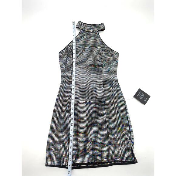 Lulus Iridescent Silver Sequin Halter Bodycon Dress S - Picture 6 of 10